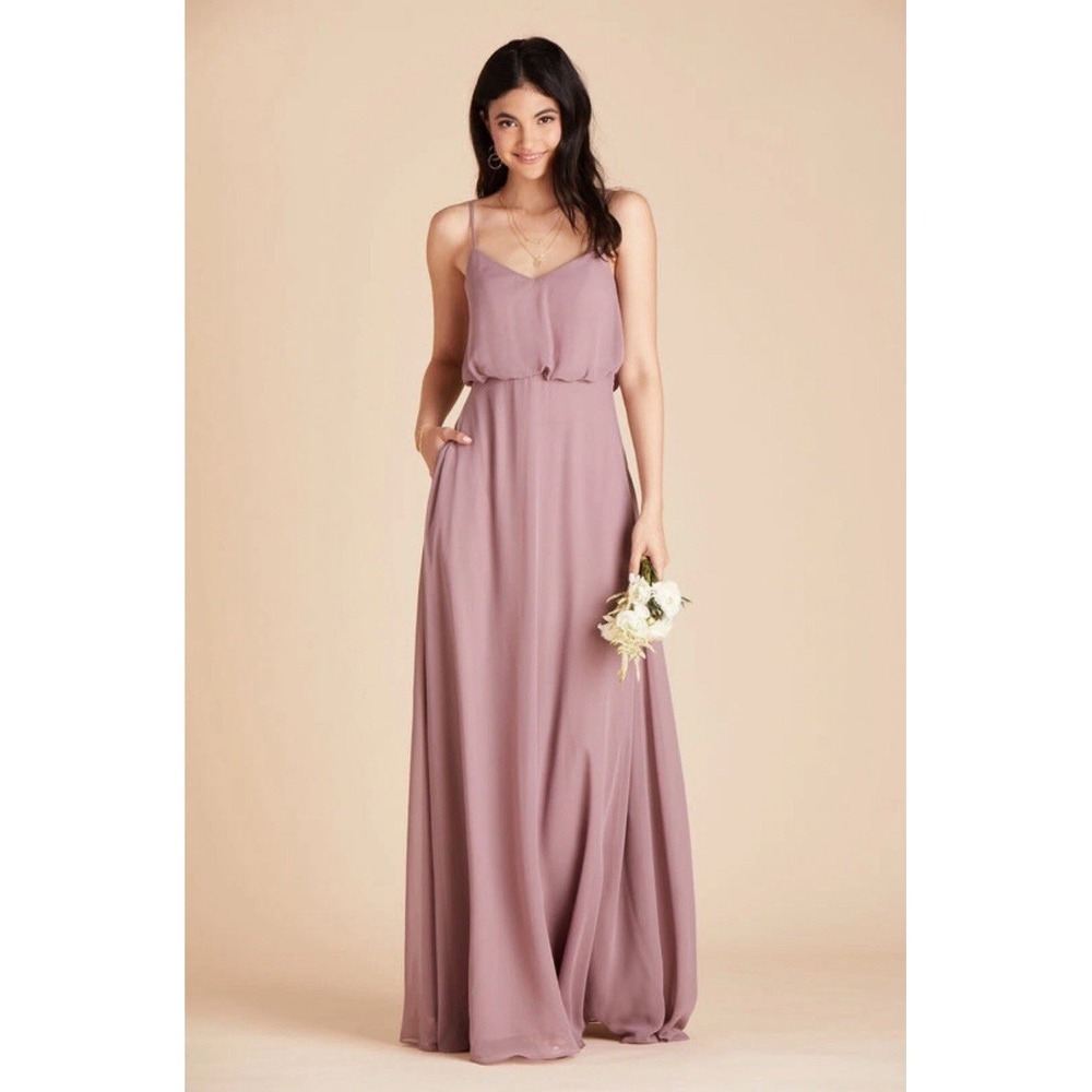 Birdy Grey Sheer Lined Formal Maxi Dress Dark Mauve Spaghetti Strap Sz L Whimsy